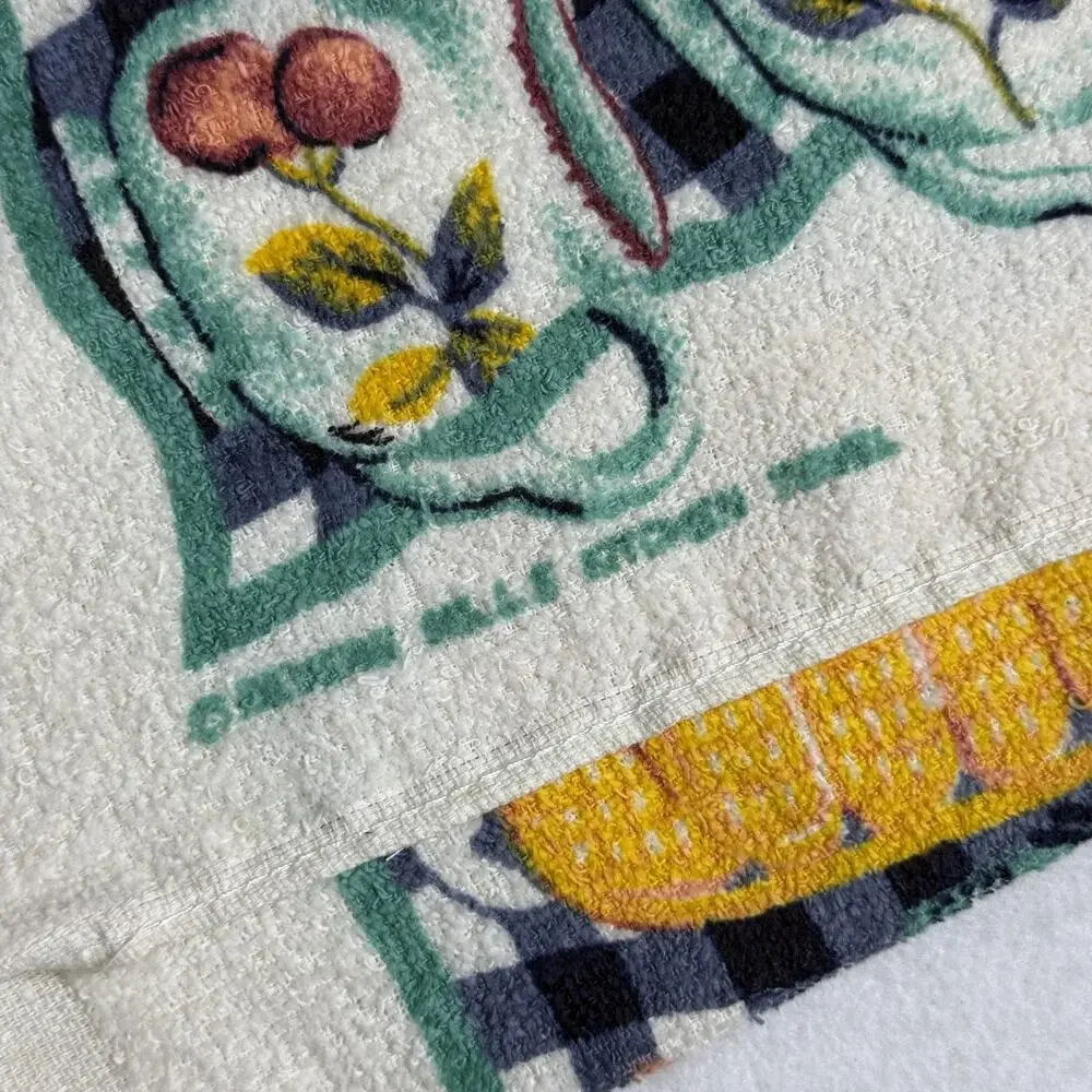 Vintage Woolworth Kitchen Tea Towels Set 2 Cotton Fruit Utensils Country NEW